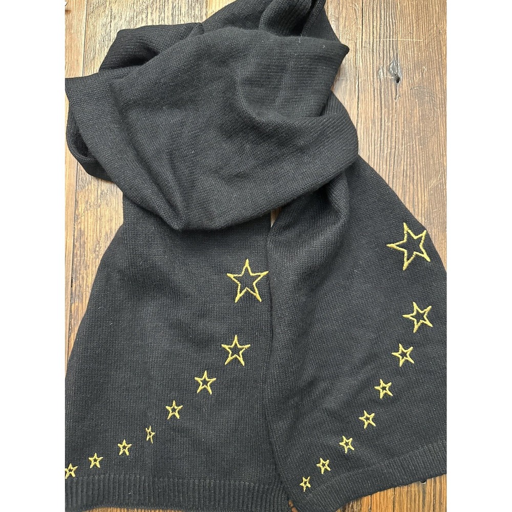 NWT Womens Scarf Embroidered Black with Gold Stars One Size JENNI Brand